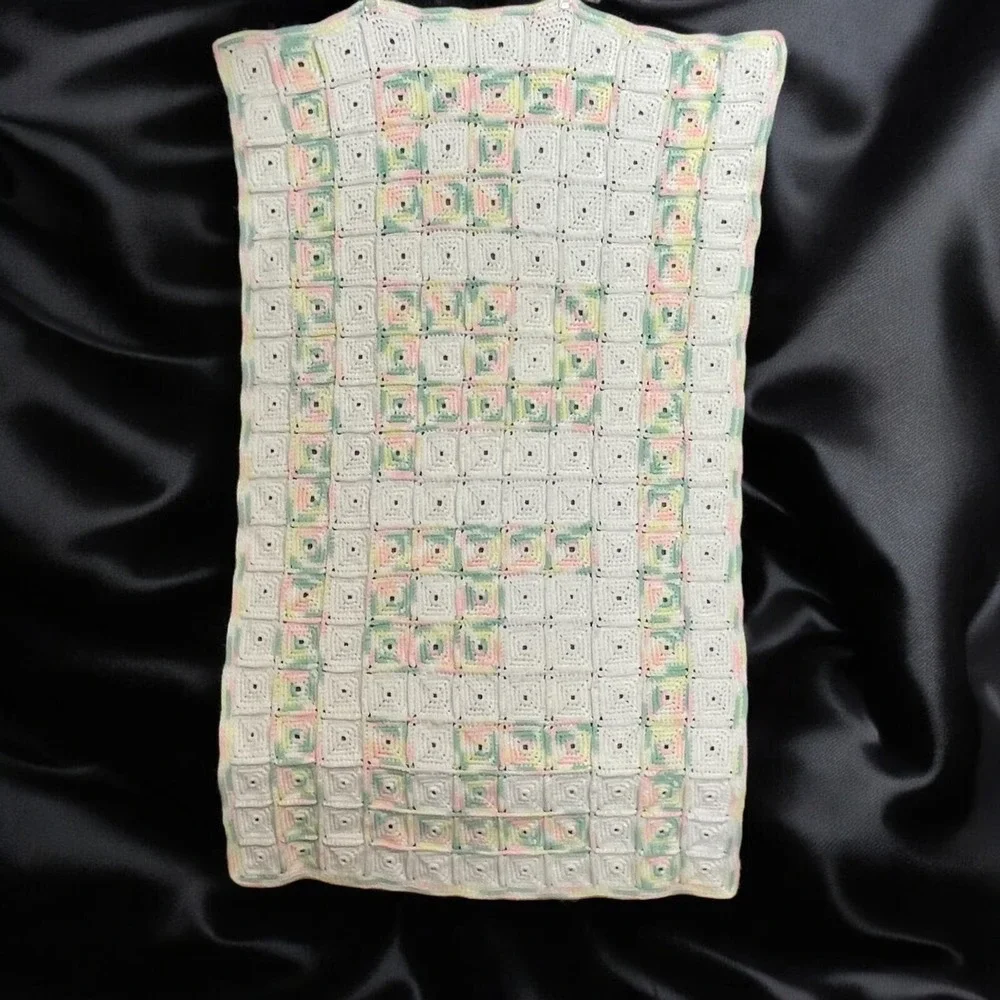 Granny Square Pastel Baby Blanket Crochet Afghan Throw Handmade Spell Out 